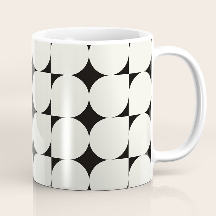 Mid-Century-Modern Abstract Retro Seamless Pattern Black and off-White Coffee Mug Gallery Image 1