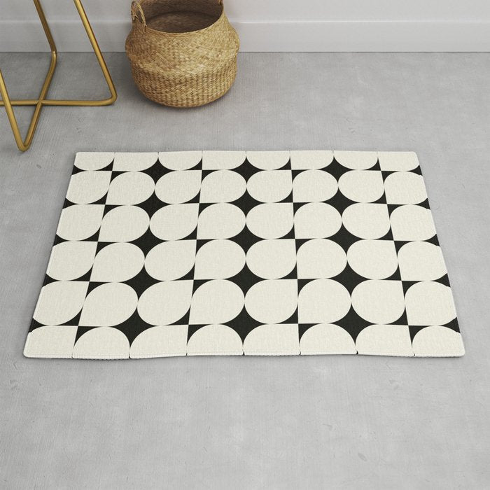 Mid-Century-Modern Abstract Retro Seamless Pattern Black and off-White Rug Gallery Image 1