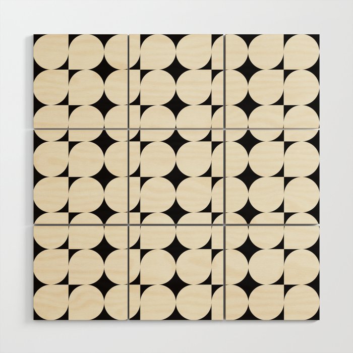 Mid-Century-Modern Abstract Retro Seamless Pattern Black and off-White Wood Wall Art Gallery Image 1