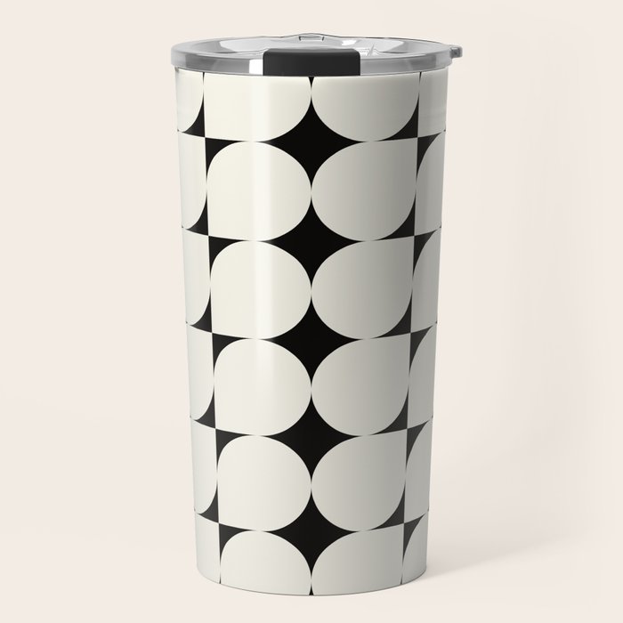 Mid-Century-Modern Abstract Retro Seamless Pattern Black and off-White Travel Mug Gallery Image 1