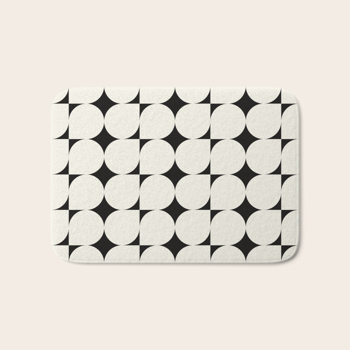 Mid-Century-Modern Abstract Retro Seamless Pattern Black and off-White Bath Mat Gallery Image 1