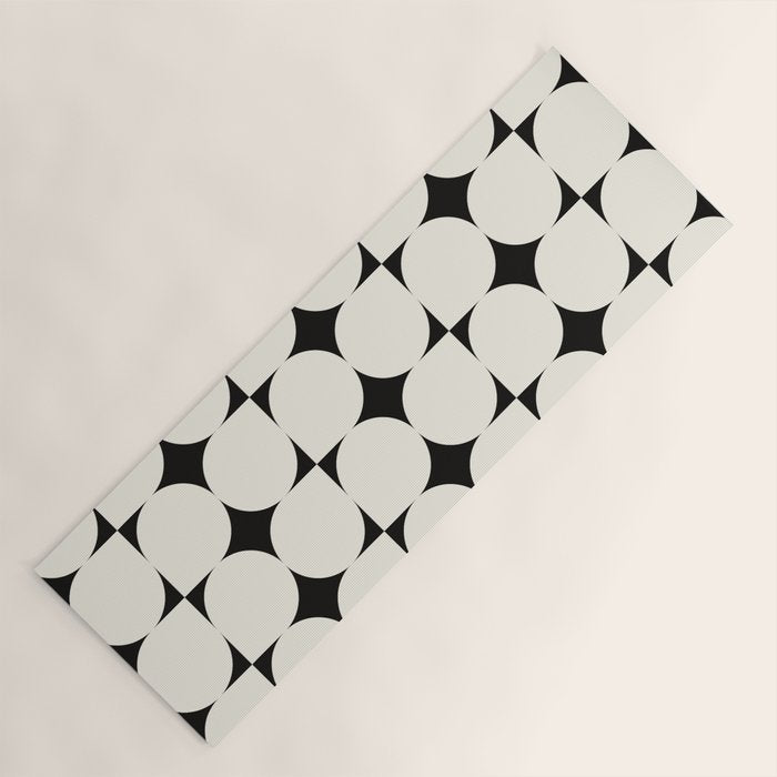 Mid-Century-Modern Abstract Retro Seamless Pattern Black and off-White Yoga Mat Gallery Image 1