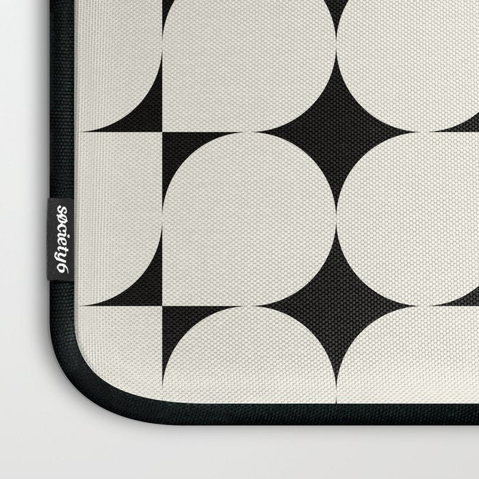 Mid-Century-Modern Abstract Retro Seamless Pattern Black and off-White Laptop Sleeve Gallery Image 3