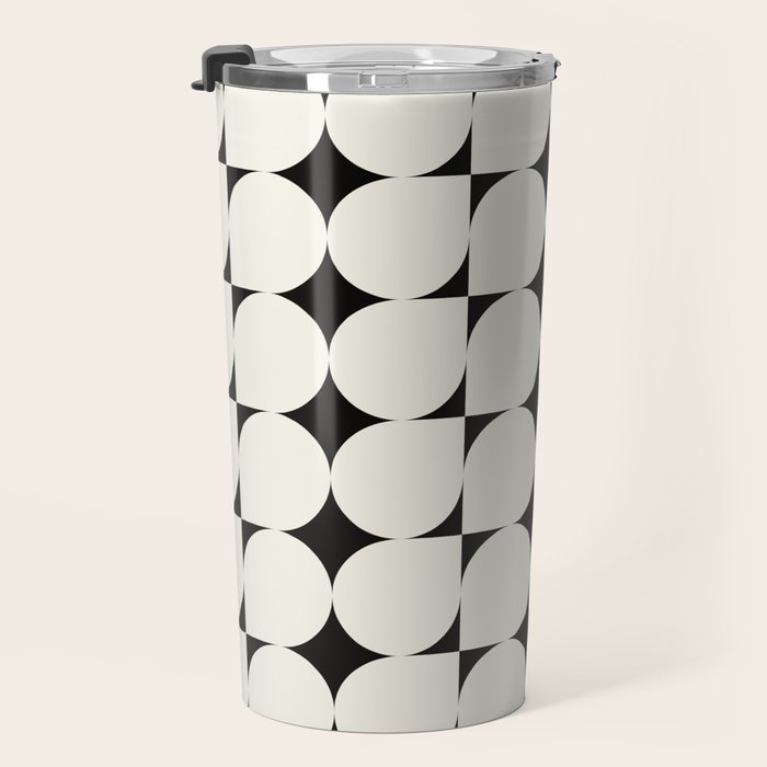 Mid-Century-Modern Abstract Retro Seamless Pattern Black and off-White Travel Mug Gallery Image 3