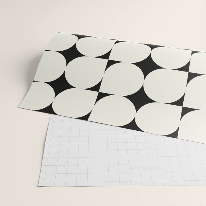 Mid-Century-Modern Abstract Retro Seamless Pattern Black and off-White Wrapping Paper Gallery Image 2
