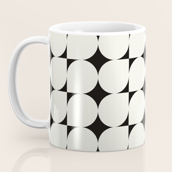 Mid-Century-Modern Abstract Retro Seamless Pattern Black and off-White Coffee Mug Gallery Image 3