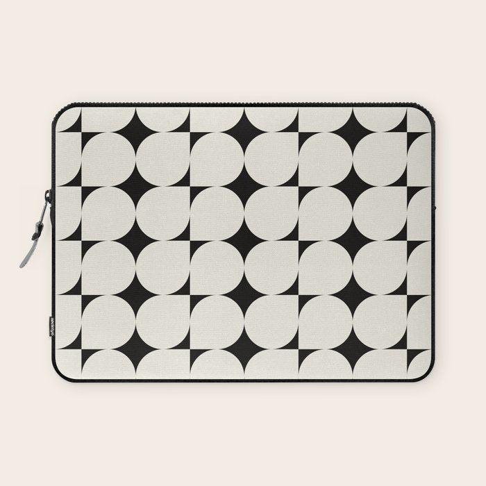 Mid-Century-Modern Abstract Retro Seamless Pattern Black and off-White Laptop Sleeve Gallery Image 1