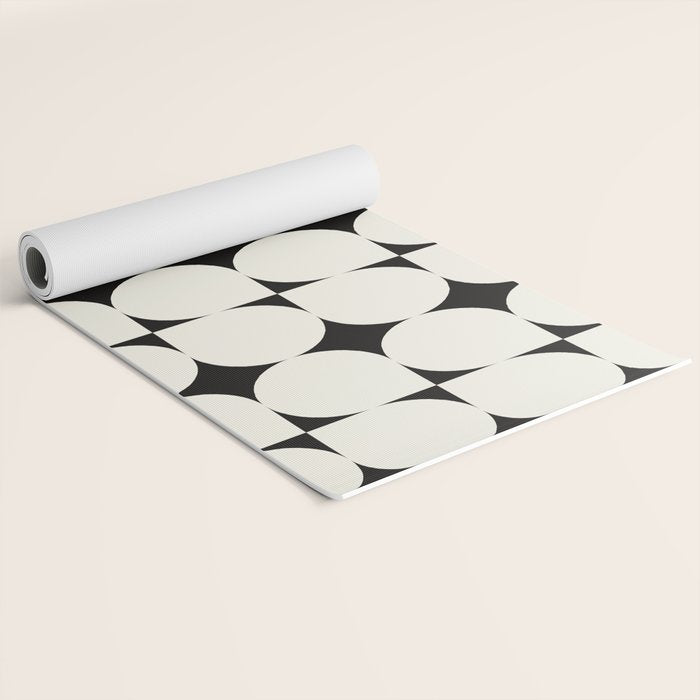 Mid-Century-Modern Abstract Retro Seamless Pattern Black and off-White Yoga Mat Gallery Image 2