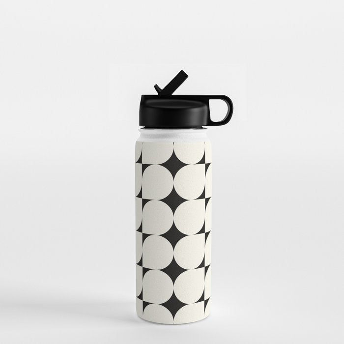 Mid-Century-Modern Abstract Retro Seamless Pattern Black and off-White Water Bottle Gallery Image 1