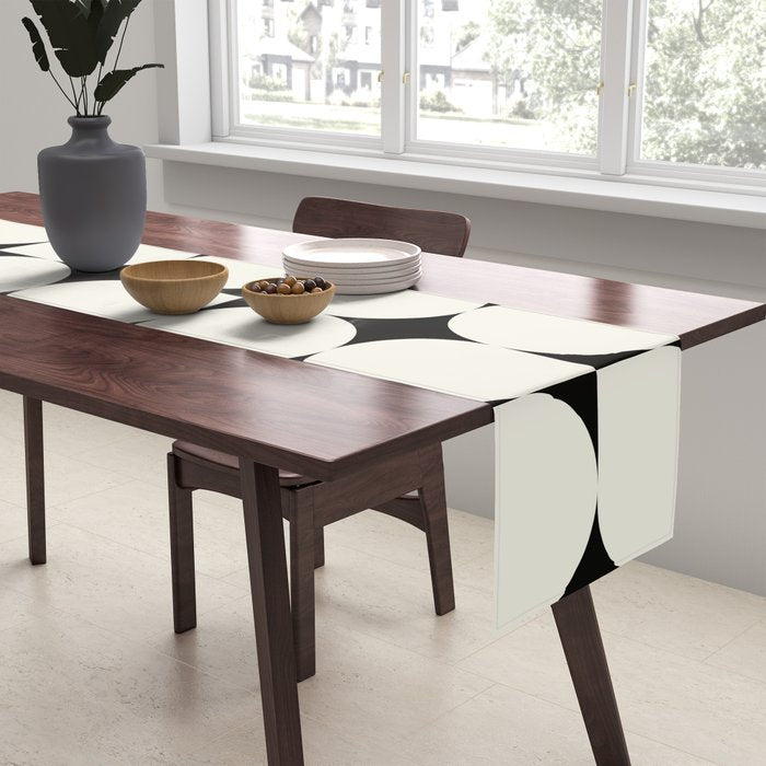 Mid-Century-Modern Abstract Retro Seamless Pattern Black and off-White Table Runner Gallery Image 2