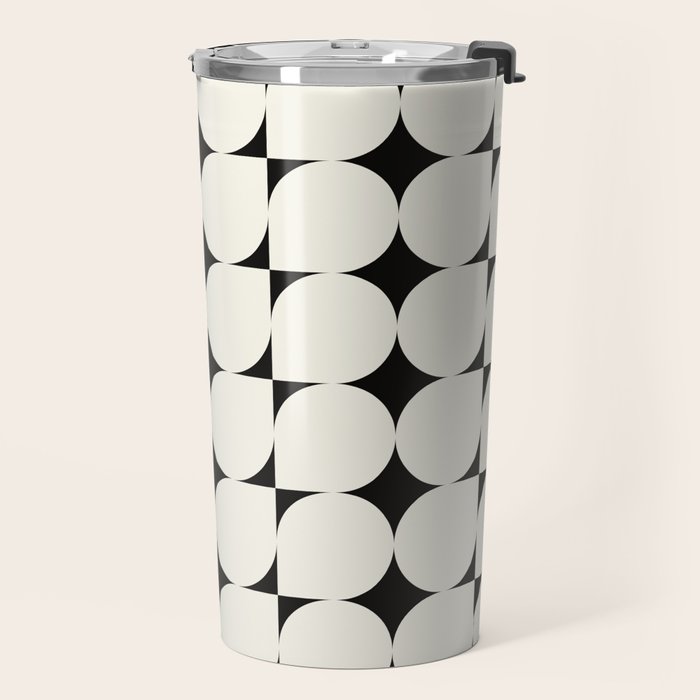 Mid-Century-Modern Abstract Retro Seamless Pattern Black and off-White Travel Mug Gallery Image 2