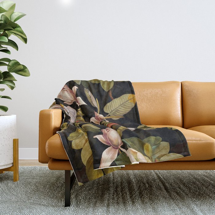 Vintage & Shabby Chic - Midnight Magnolia Botanical Garden Throw Blanket Gallery Image 1