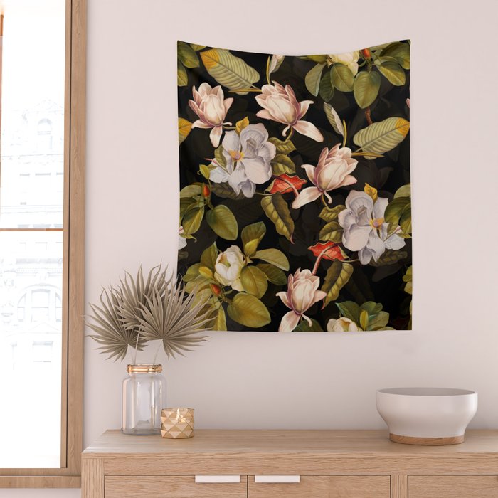 Vintage & Shabby Chic - Midnight Magnolia Botanical Garden Wall Tapestry Gallery Image 2