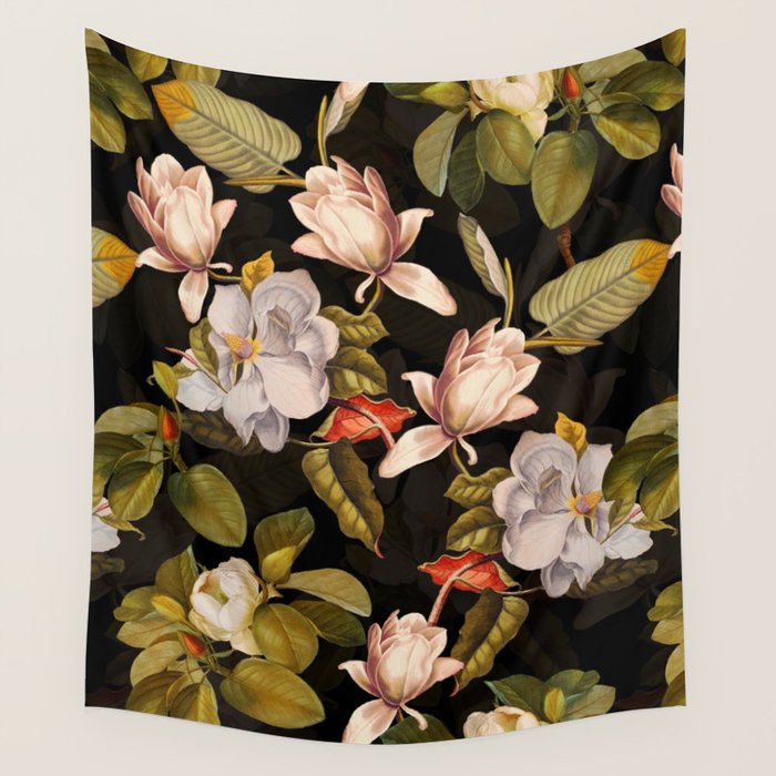 Vintage & Shabby Chic - Midnight Magnolia Botanical Garden Wall Tapestry Gallery Image 1