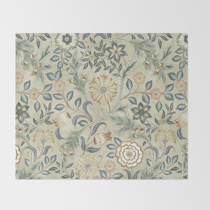 William Morris Vintage Orkney Wilhelmina Linen Sage Green Floral Throw Blanket Gallery Image 2