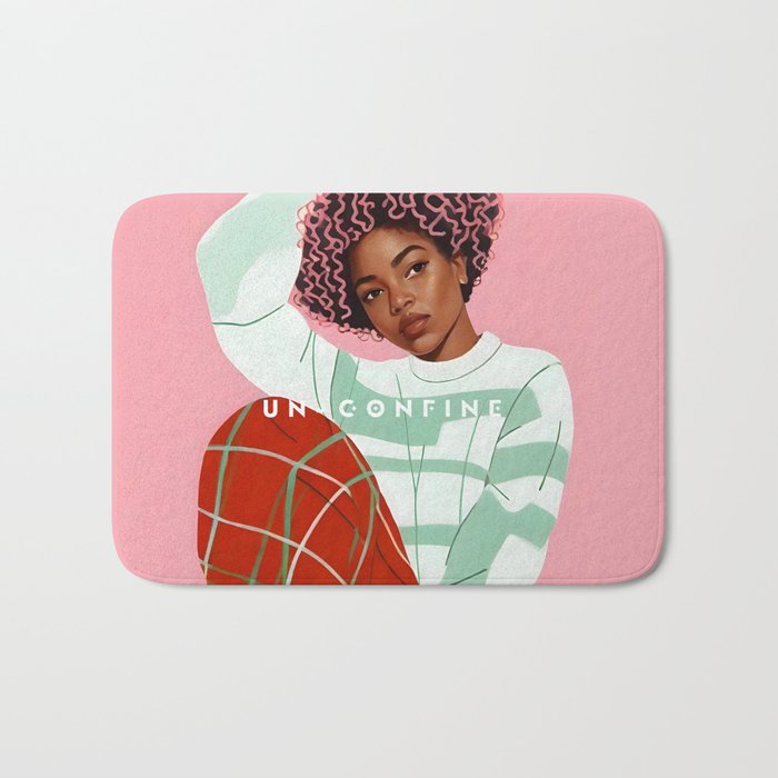 Un-Confine, Free Spirit Colorful People, Plaid Check Pattern Black Woman Afro, Tartar Fashion Eclectic Bohemian, Hep Chic Illustration Painting Bath Mat Gallery Image 1