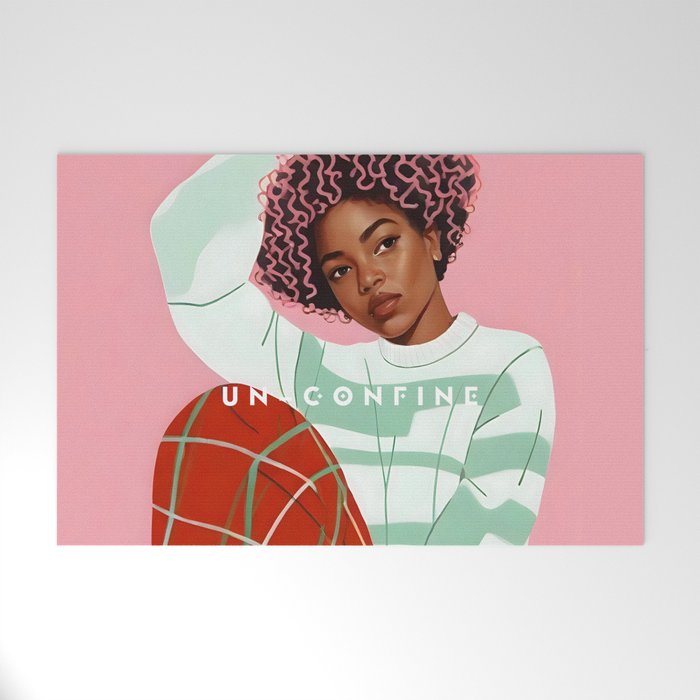 Un-Confine, Free Spirit Colorful People, Plaid Check Pattern Black Woman Afro, Tartar Fashion Eclectic Bohemian, Hep Chic Illustration Painting Welcome Mat Gallery Image 1