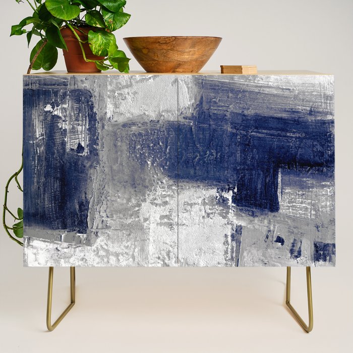 Minimalist Blue and White Abstract Painting  Textured Modern Art gray abstract Credenza Gallery Image 1