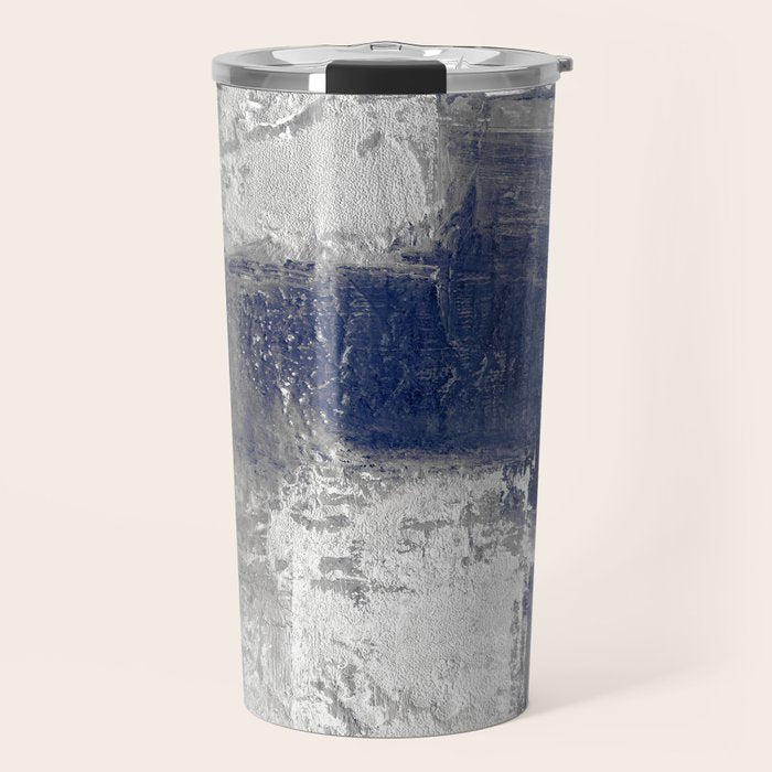 Minimalist Blue and White Abstract Painting  Textured Modern Art gray abstract Travel Mug Gallery Image 1