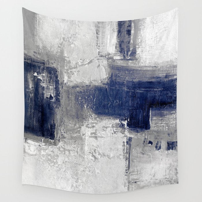Minimalist Blue and White Abstract Painting  Textured Modern Art gray abstract Wall Tapestry Gallery Image 4