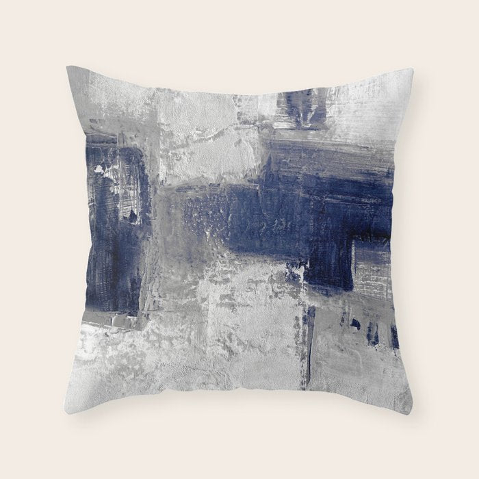 Minimalist Blue and White Abstract Painting  Textured Modern Art gray abstract Throw Pillow Gallery Image 6