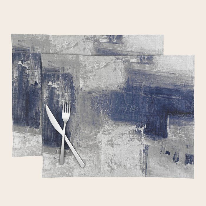 Minimalist Blue and White Abstract Painting  Textured Modern Art gray abstract Placemat Gallery Image 1