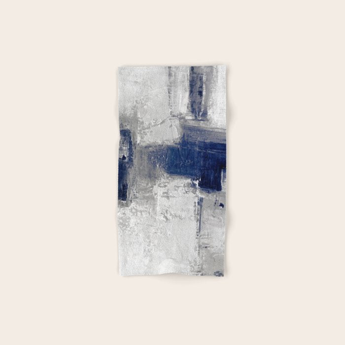Minimalist Blue and White Abstract Painting  Textured Modern Art gray abstract Bath Towel Gallery Image 1