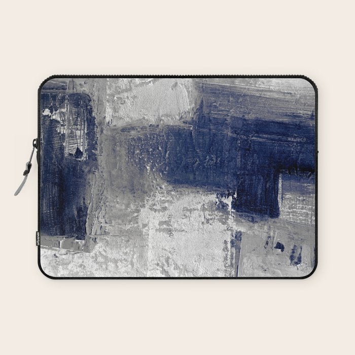 Minimalist Blue and White Abstract Painting  Textured Modern Art gray abstract Laptop Sleeve Gallery Image 1