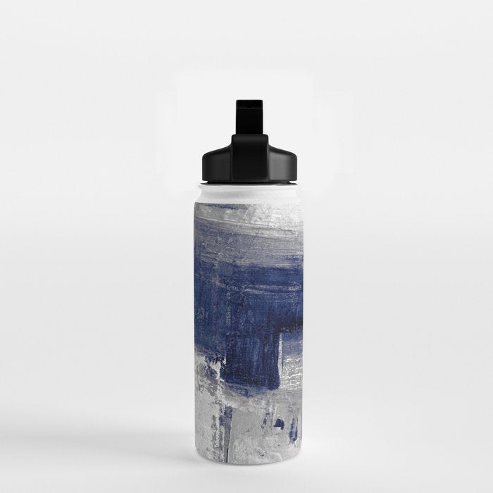 Minimalist Blue and White Abstract Painting  Textured Modern Art gray abstract Water Bottle Gallery Image 2