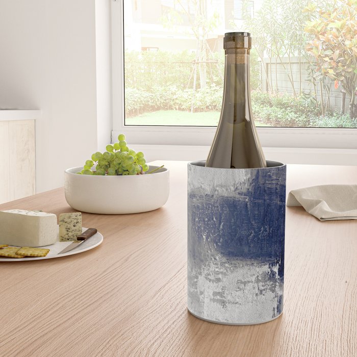 Minimalist Blue and White Abstract Painting  Textured Modern Art gray abstract Wine Chiller Gallery Image 4