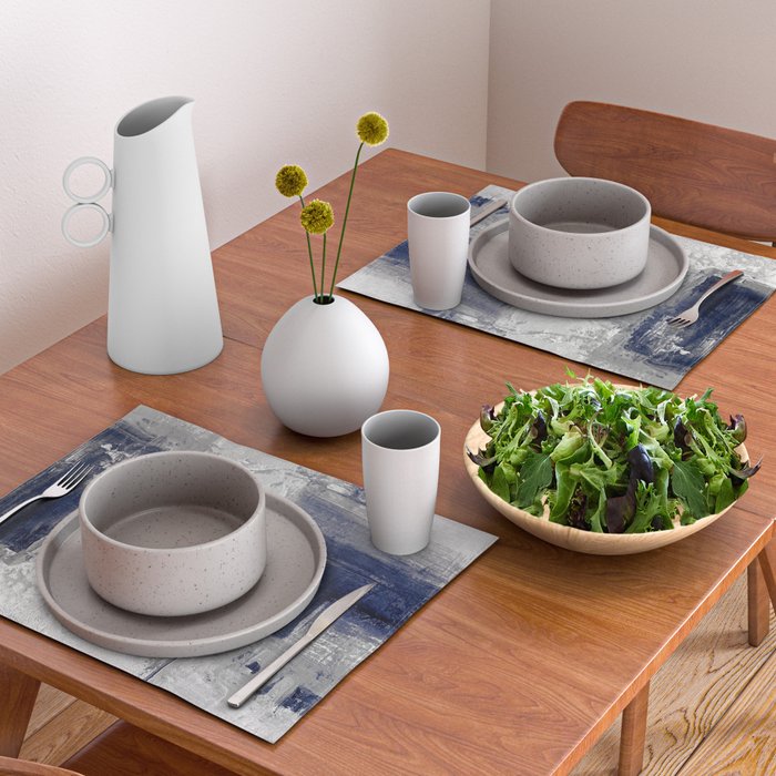 Minimalist Blue and White Abstract Painting  Textured Modern Art gray abstract Placemat Gallery Image 2