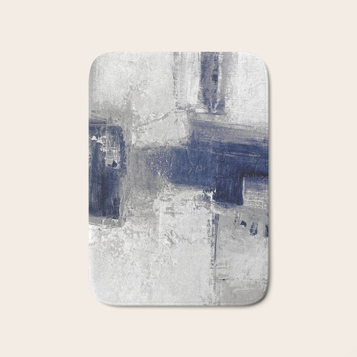 Minimalist Blue and White Abstract Painting  Textured Modern Art gray abstract Bath Mat Gallery Image 1