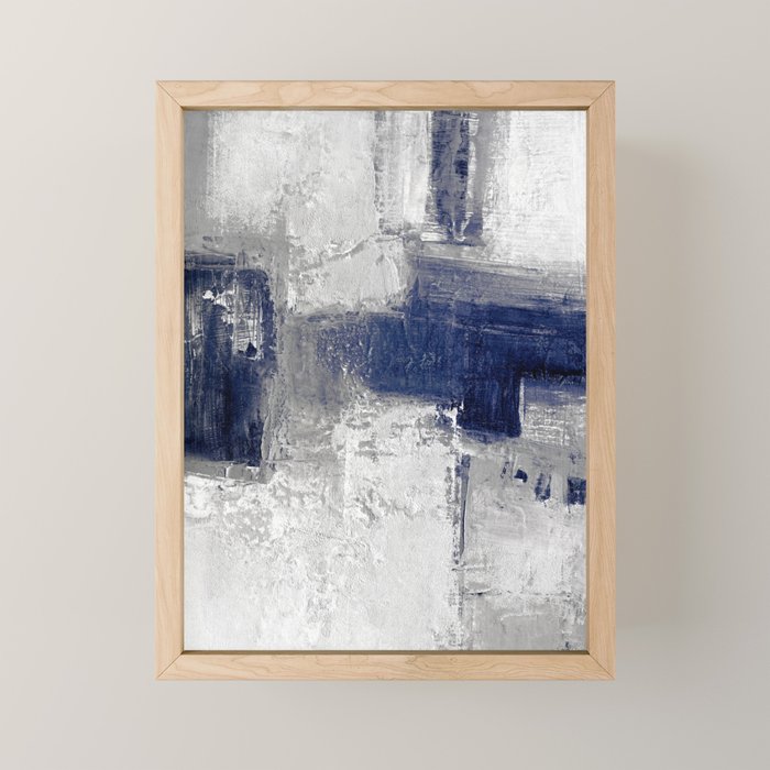 Minimalist Blue and White Abstract Painting  Textured Modern Art gray abstract Mini Art Print Gallery Image 1