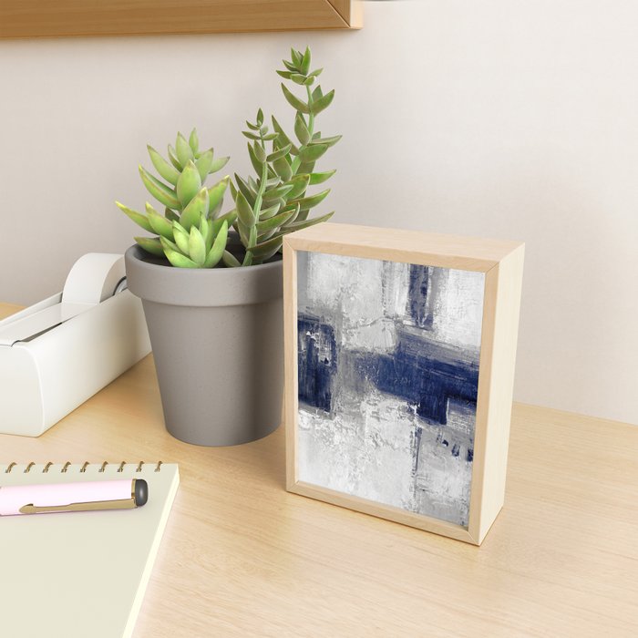 Minimalist Blue and White Abstract Painting  Textured Modern Art gray abstract Mini Art Print Gallery Image 2