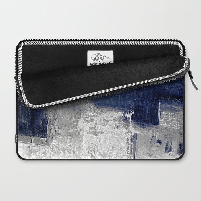 Minimalist Blue and White Abstract Painting  Textured Modern Art gray abstract Laptop Sleeve Gallery Image 2