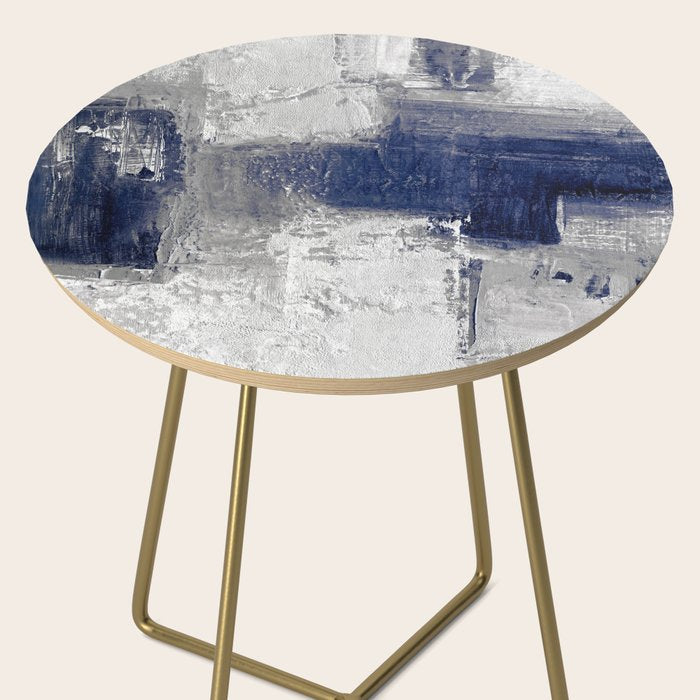 Minimalist Blue and White Abstract Painting  Textured Modern Art gray abstract Side Table Gallery Image 2