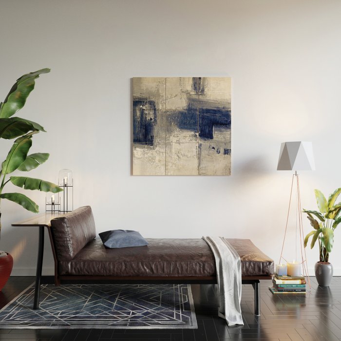 Minimalist Blue and White Abstract Painting  Textured Modern Art gray abstract Wood Wall Art Gallery Image 2