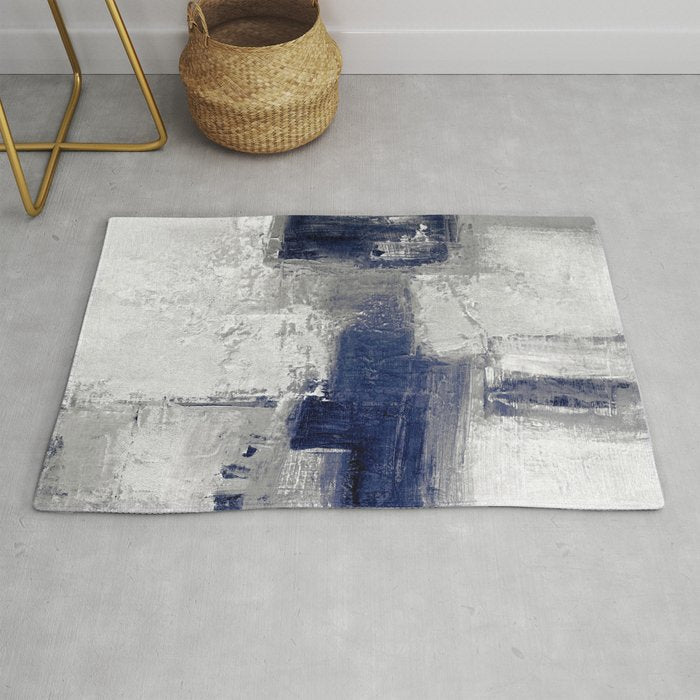 Minimalist Blue and White Abstract Painting  Textured Modern Art gray abstract Rug Gallery Image 1