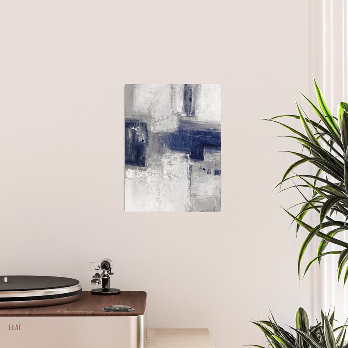 Minimalist Blue and White Abstract Painting  Textured Modern Art gray abstract Poster Gallery Image 2