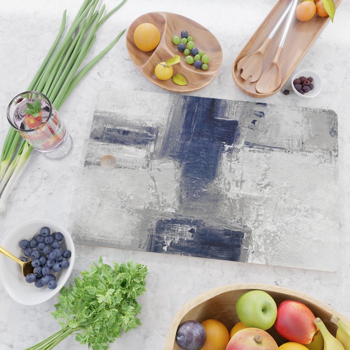 Minimalist Blue and White Abstract Painting  Textured Modern Art gray abstract Cutting Board Gallery Image 2