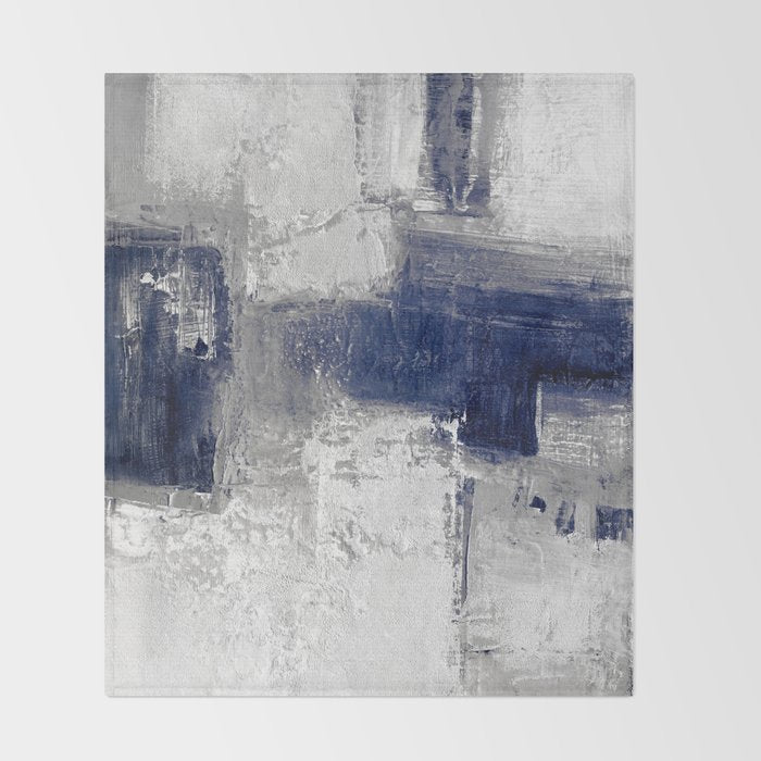 Minimalist Blue and White Abstract Painting  Textured Modern Art gray abstract Throw Blanket Gallery Image 2