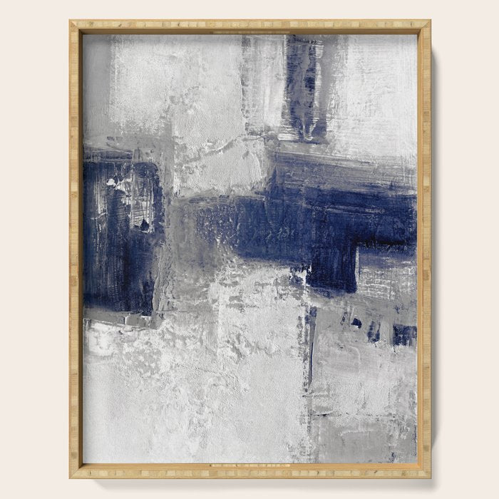 Minimalist Blue and White Abstract Painting  Textured Modern Art gray abstract Serving Tray Gallery Image 1
