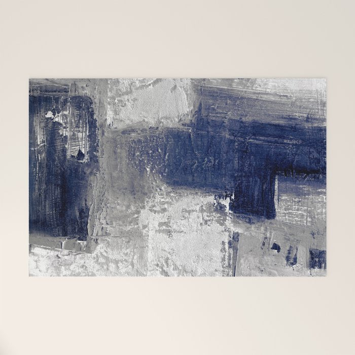 Minimalist Blue and White Abstract Painting  Textured Modern Art gray abstract Welcome Mat Gallery Image 1
