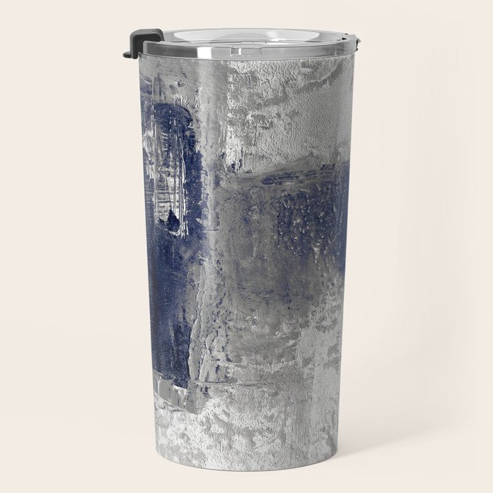 Minimalist Blue and White Abstract Painting  Textured Modern Art gray abstract Travel Mug Gallery Image 3
