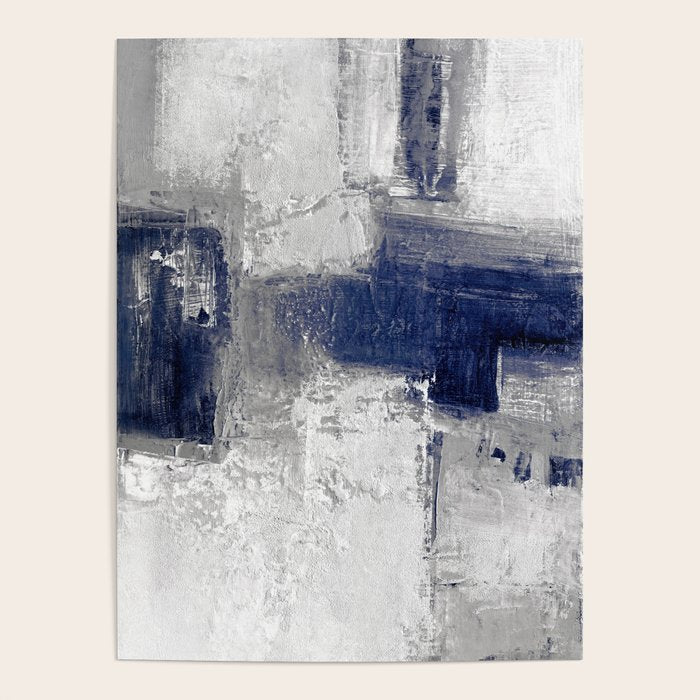 Minimalist Blue and White Abstract Painting  Textured Modern Art gray abstract Poster Gallery Image 4