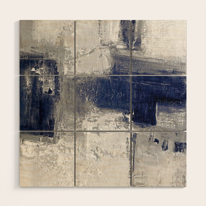 Minimalist Blue and White Abstract Painting  Textured Modern Art gray abstract Wood Wall Art Gallery Image 1