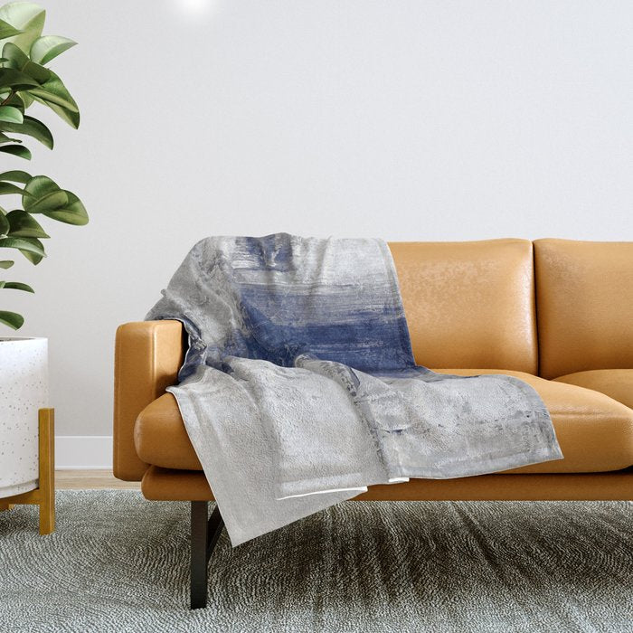 Minimalist Blue and White Abstract Painting  Textured Modern Art gray abstract Throw Blanket Gallery Image 1