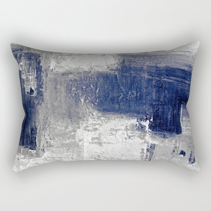 Minimalist Blue and White Abstract Painting  Textured Modern Art gray abstract Rectangular Pillow Gallery Image 1