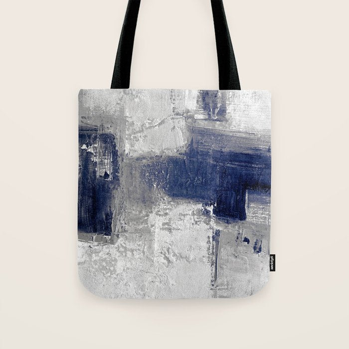 Minimalist Blue and White Abstract Painting  Textured Modern Art gray abstract Tote Bag Gallery Image 1
