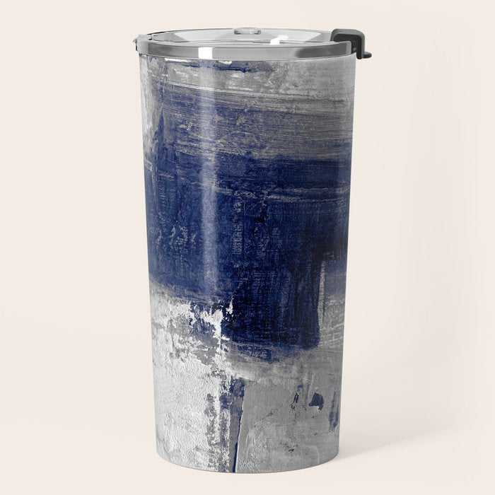 Minimalist Blue and White Abstract Painting  Textured Modern Art gray abstract Travel Mug Gallery Image 2